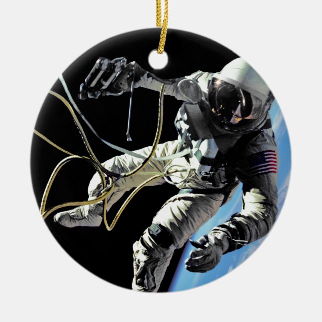 Ornement En Céramique Photo de la première marche spatiale de l'astronau (Devant)