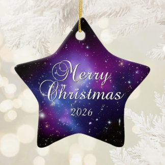 Ornement En Céramique Photo de l'espace céleste violet Joyeux Noël