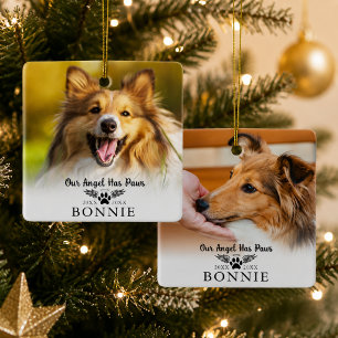Ornement En Céramique Photo de mémoires de chien avec empreinte de patte