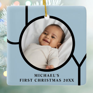 Ornement En Céramique Photo de Noël bleu pour bébé personnalisé