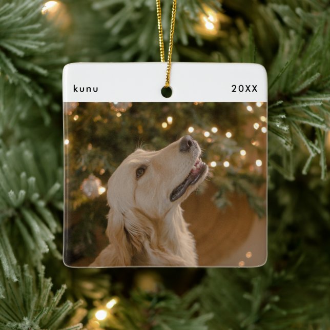 Ornement En Céramique Photo de Noël de chien drôle personnalisée (Arbre)