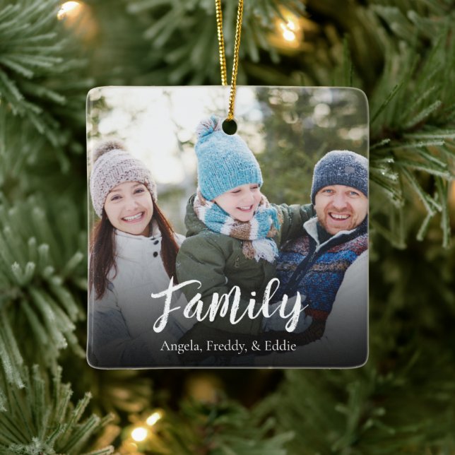 Ornement En Céramique Photo de Noël Elégante Simple Calligraphie Script (Arbre)