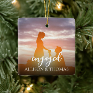 Ornement En Céramique Photo de Noël Elégante Simple Minimaliste Engagé