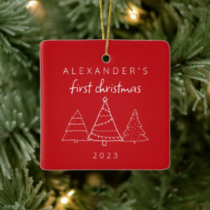 Ornement En Céramique Photo de Noël rouge pour bébé élégant moderne