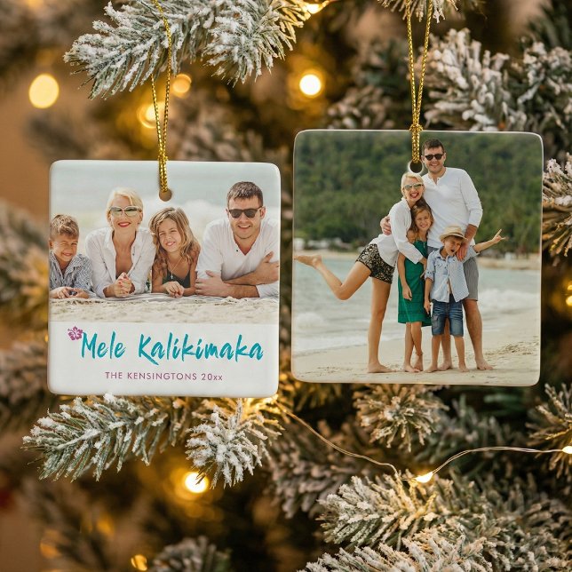 Ornement En Céramique Photo de Noël tropical hawaïen de Mele Kalikimaka (Créateur téléchargé)