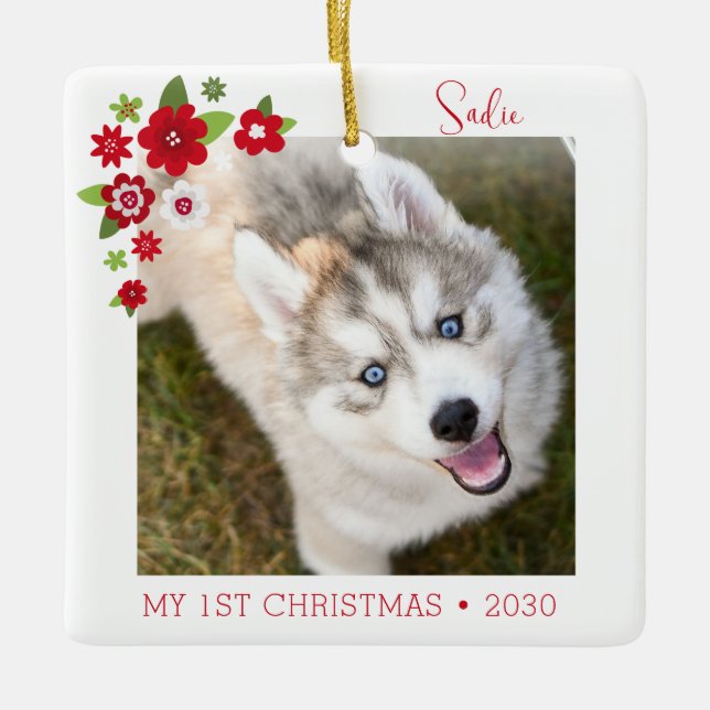 Ornement En Céramique Photo Dog First Christmas (Devant)