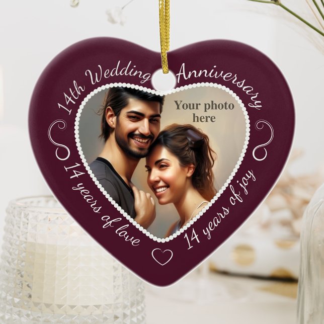 Ornement En Céramique Photo du 14e anniversaire du Mariage (Créateur téléchargé)