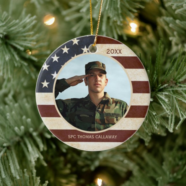 Ornement En Céramique Photo du drapeau américain Vintage patriotique (Arbre)