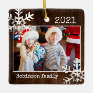 Ornement En Céramique Photo en bois rustique Bordure Flèches blanches F