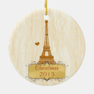 Ornement En Céramique Photo famille Noël avec la tour Eiffel