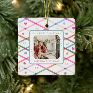 Ornement En Céramique Photo famille Premier Noël Fa La Pastel Motif