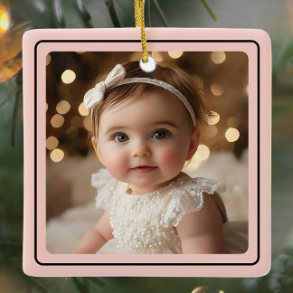 Ornement En Céramique Photo Fille bébé moderne Noël rose Nom du script