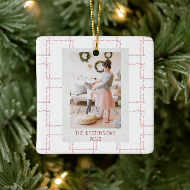 Ornement En Céramique Photo géométrique rose de Noël (Arbre)