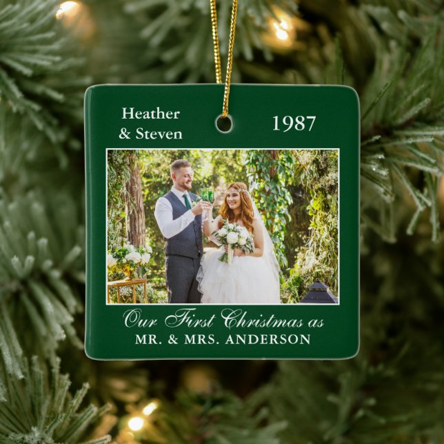 Ornement En Céramique Photo mariage et mémoire verte de l'année (Arbre)