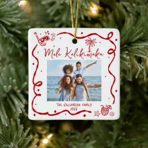 Ornement En Céramique Photo Mele Kalikimaka Main Rouge Dessinée Noël Amu