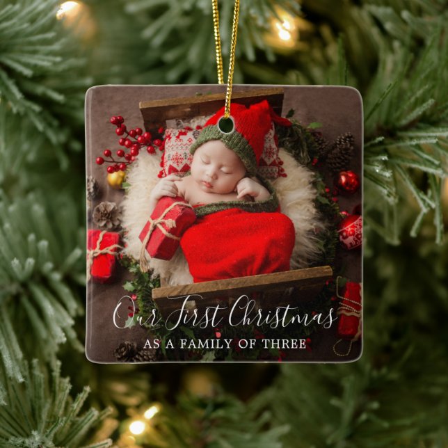 Ornement En Céramique Photo mignonne Elegant Nouveau bébé Premier Noël (Arbre)