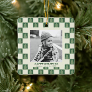Ornement En Céramique Photo moderne Bold Retro Green Christmas Checker