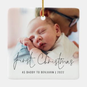Ornement En Céramique Photo Nom Année Premier Noël Comme Papa