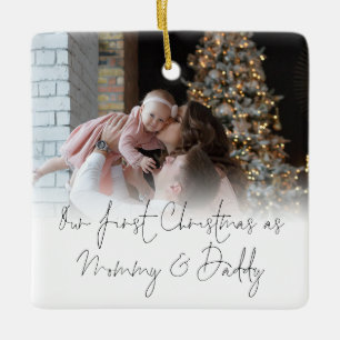 Ornement En Céramique Photo Overlay First Christmas Maman Papa