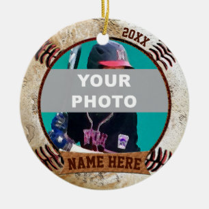 Ornement En Céramique PHOTO Personalized Baseball Ornaming Text, Photo