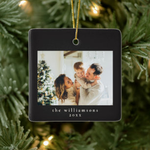 Ornement En Céramique Photo personnalisé Noël Famille Noir Simple