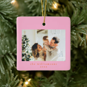 Ornement En Céramique Photo personnalisé Noël Rose Orange Simple Famille