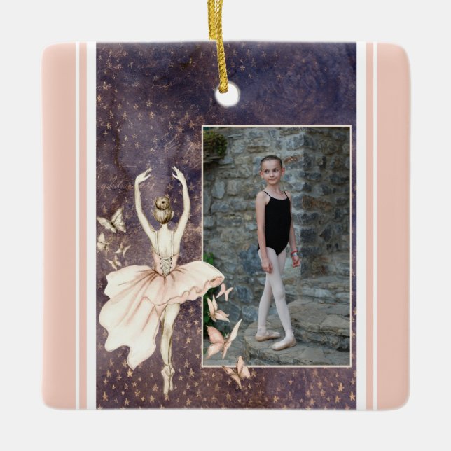 Ornement En Céramique Photo personnalisée Ballerina, Noël aux papillons (Devant)