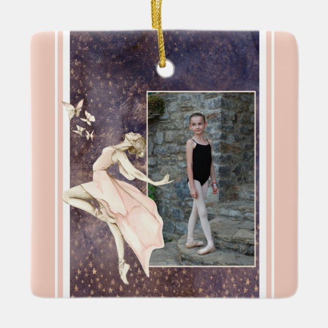 Ornement En Céramique Photo personnalisée Ballerina, Noël aux papillons (Devant)
