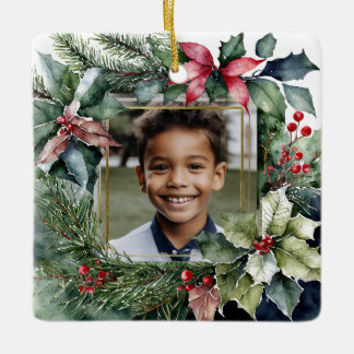 Ornement En Céramique Photo personnalisée Fête de Noël Aquarelle