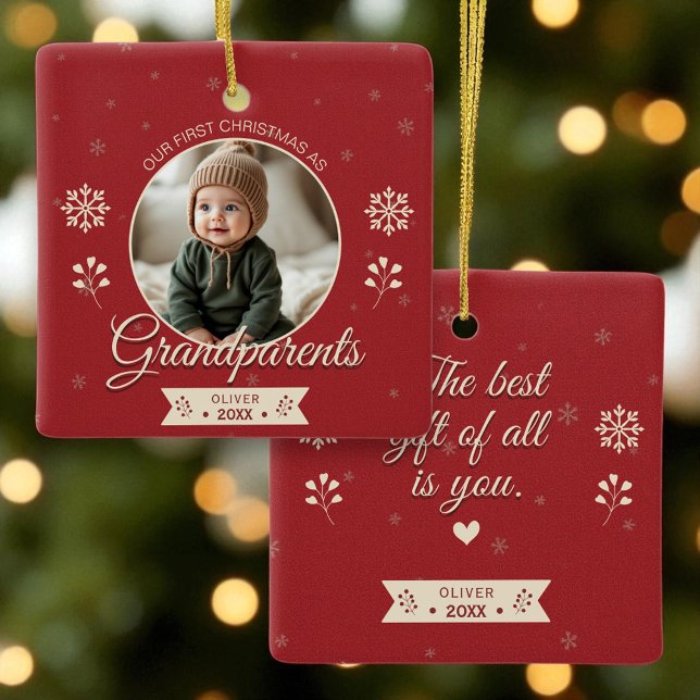 Ornement En Céramique Photo personnalisée Grand-parents Noël (Créateur téléchargé)