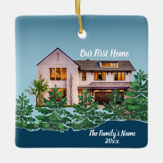 Ornement En Céramique Photo personnalisée Notre première maison Noël (Devant)