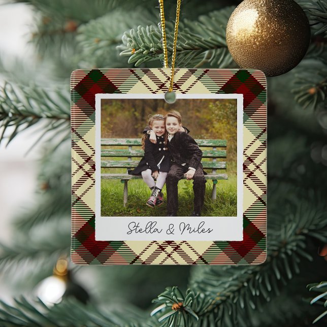 Ornement En Céramique Photo Plaid classique double face personnalisée (Créateur téléchargé)