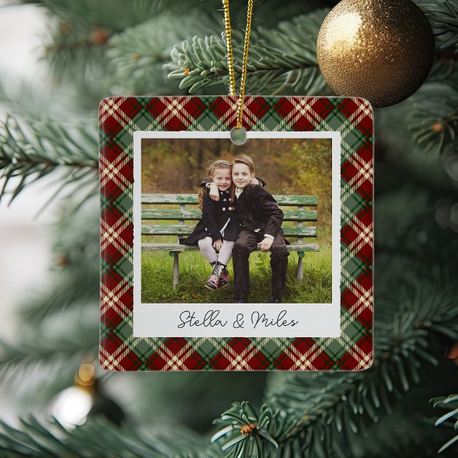 Ornement En Céramique Photo Plaid classique double face personnalisée (Créateur téléchargé)