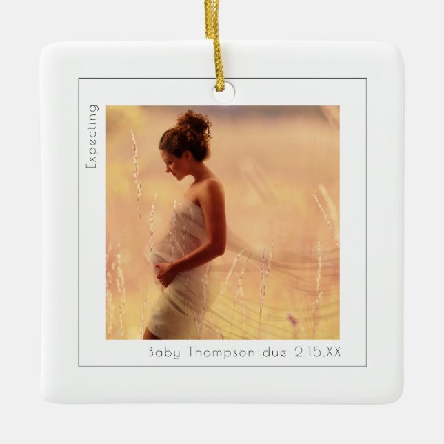 Ornement En Céramique Photo simple attendue Date d'échéance du bébé (Devant)