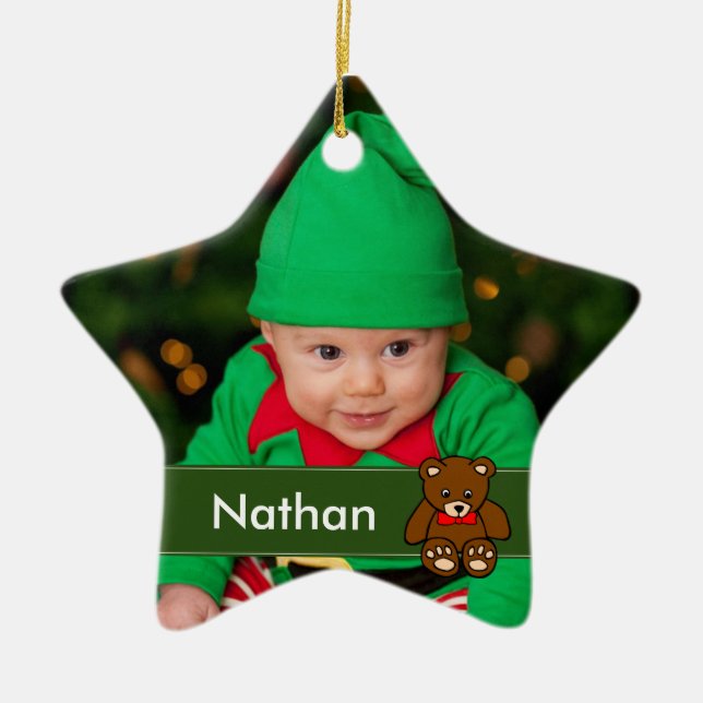 Ornement En Céramique Photo simple personnalisée pour bébé Noël (Devant)