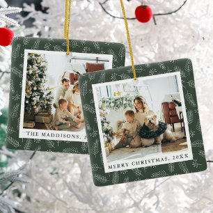 Ornement En Céramique Photos de famille avec motif de feuille de Noël mi