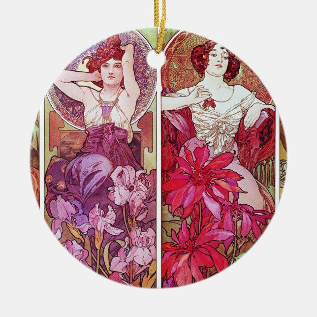 Ornement En Céramique Pierres précieuses et fleurs, Alphonse Mucha (Devant)