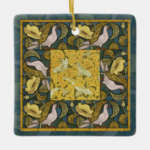 Ornement En Céramique Pigeon Blue Yellow Fish Art Nouveau