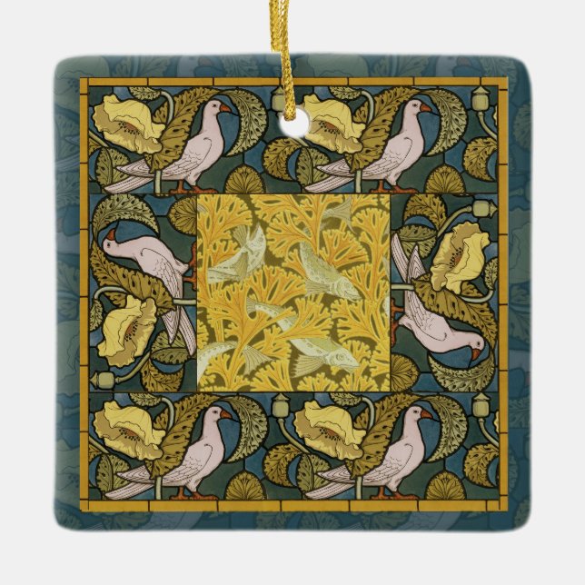 Ornement En Céramique Pigeon Blue Yellow Fish Art Nouveau (Devant)