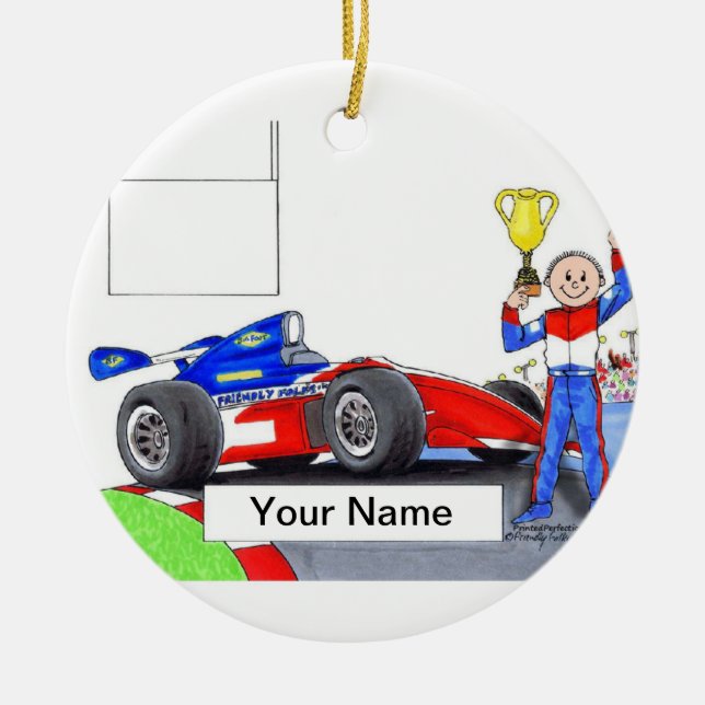 Ornement En Céramique Pilote de voiture de course, Indy - mâle (Devant)