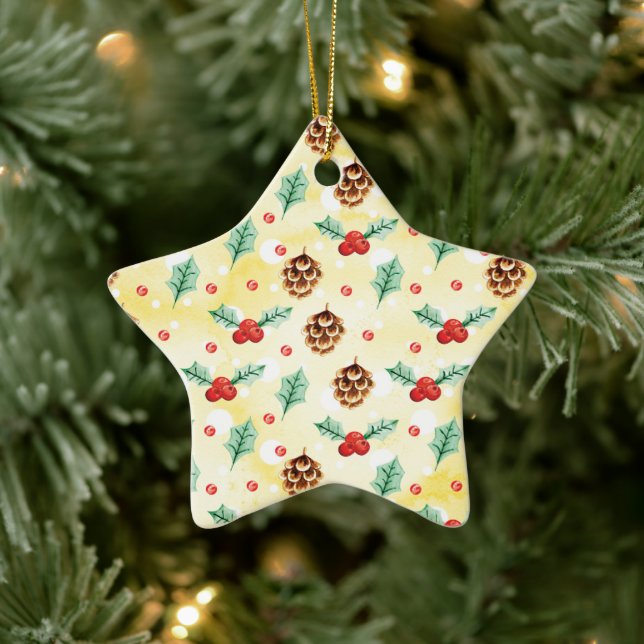Ornement En Céramique Pine Cones et Motif de Noël Holly (Arbre)