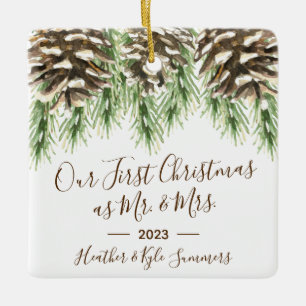 Ornement En Céramique Pinecone Notre premier Noël en tant que M. & Mme
