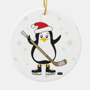 Ornement En Céramique Pingouin d'hockey de Noël
