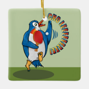 Ornement En Céramique Pingouin Jouer Ping Pong