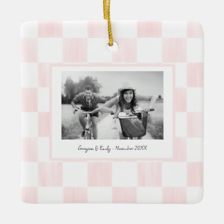 Ornement En Céramique Pink Checkerboard Personalized Photo