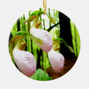 Ornement En Céramique Pink Lady Slipper sauvage orchidée