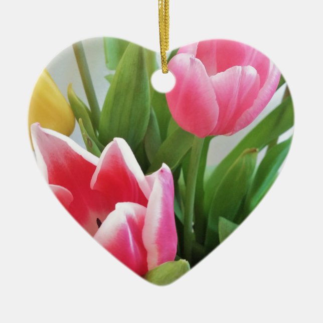 Ornement En Céramique Pink Tulips, Floral Spring Bouquet, Flowers (Devant)