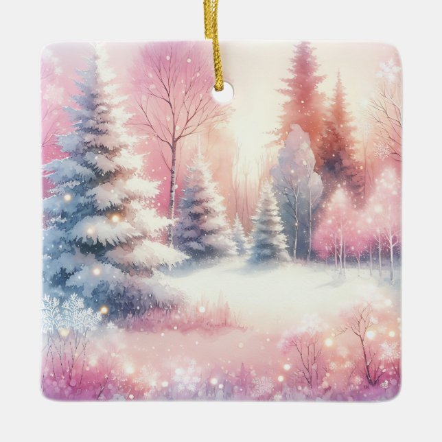Ornement En Céramique Pink Winter Wonderland Noël personnalisé (Devant)