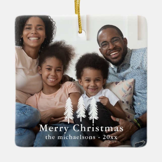 Ornement En Céramique Pins blancs rustiques Noël photo de Noël (Devant)