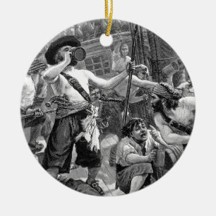 Ornement En Céramique Pirates vintages Lutte et boisson sur le navire